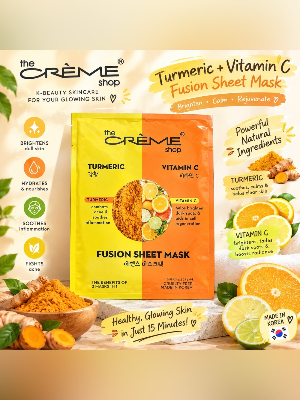The Crème Shop Fusion Sheet Mask- Turmeric and Vitamin C